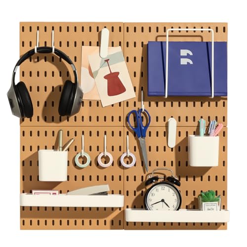 Keepo Pegboard Combination Kit, Pegboards and Accessories Modular Hanging for Wall Organizer, Crafts Organization, Ornaments Display, Nursery Storage, Peg Board (Tan Brown, 22″×22″)