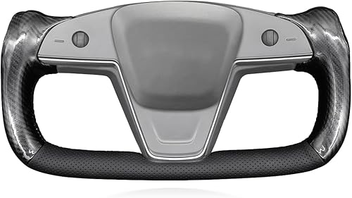 MEWANT Funda de volante de fibra de carbono de poliuretano brillante de cuero genuino negro cosido a mano para Tesla Model S Yoke Model X disponible en Yaxa Peru