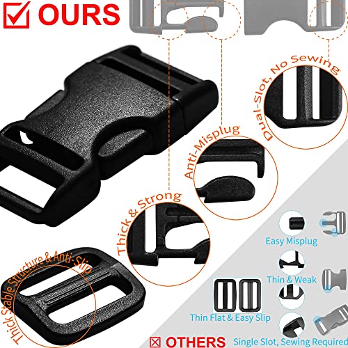 Buckle For Strap 3/4": Quick Side Release Plastic Buckles Clips 10 Set + Tri-Glide Slide 20 Pcs Fit 0.75 Inch Wide Nylon Straps Webbing Belt, Dual Adjustable No Sew, Replacement For Backpack Parachute #TOP2