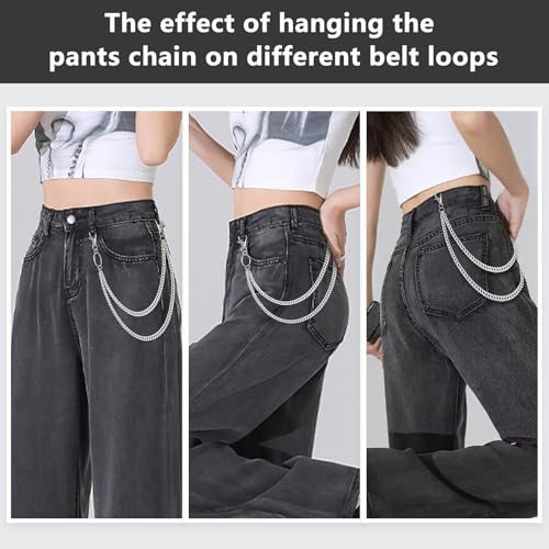 2 Pcs Pants Wallet Chains for Men Women Heavy Duty Jean Belt Pocket Chains with Lobster Clasp Hip Hop Goth Biker Style Metal Silver and Gold4