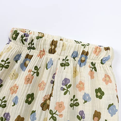 GFQLONG Toddler Baby Girls 3 Pack Elastic Waist Pants Soft Cotton Linen Harem Bloomers Summer Fall Long Pants3