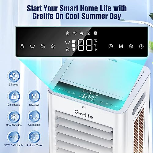 Grelife Evaporative Air Cooler, 3-IN-1 Portable Air Cooler with Fan &Humidifier, Oscillation Swamp Cooler with 3 Wind Speeds, 3 Modes, 4 Ice Packs, 12H Timer, Remote, for Bedroom Office Home Garage