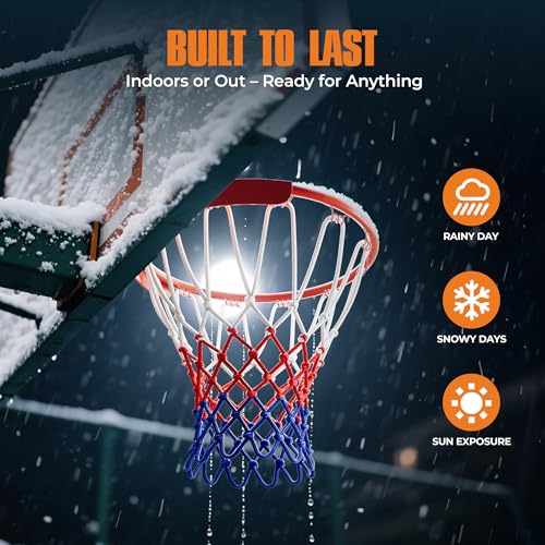 KadoKado 2 Stück Basketballnetz Ersatz - Profi Basketball Netze für Standardkorb, Wetterfest & Reißfest, Anti-Whip & Sicherer Halt, Für Outdoor Training (12 Ösen, Weiß-Rot-Blau)