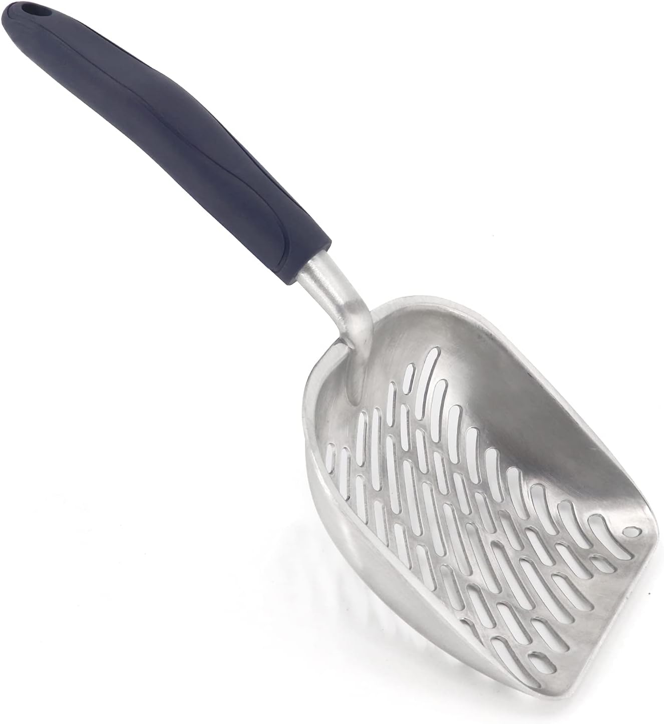 Non-Stick Metal Cat Litter Scoop with Long Handle, Solid Aluminum Alloy Deep Shovel, Kitten Pooper Lifter Scoop with Hole, Durable Kitty Litter Box Scooper Poop Sifter (Dark)