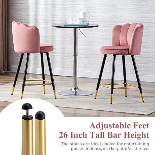 Chairus Counter Height Stools Set Of 2 With Beautiful Floral Back Velvet Mid Century Modern Stools 26 Inch Comfortable Padded Kitchen Island Stools Chairs, Dark Pink #TOP5