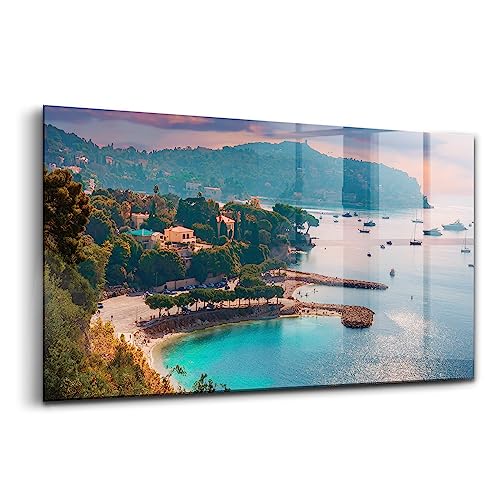 Peinture sur verre Côte d'Azur et tableau moderne en verre coloré 120x60cm