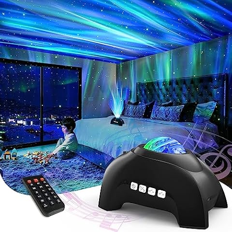 AIRIVO Northern Lights Aurora Projector, Star Projector Music Speaker, White Noise Night Light Galaxy Projector for Kids Adults, for Home Decor Bedroom/Ceiling/Party (Black) Cover