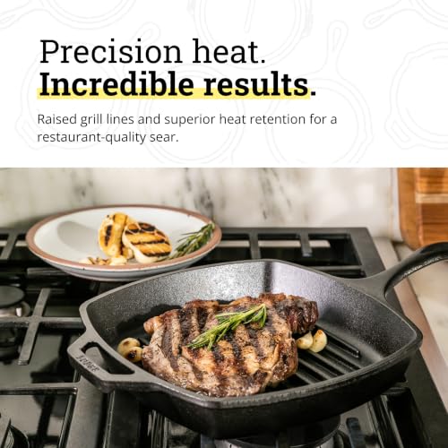 Image of Lodge Square Cast Iron Grill Pan 10.5 Inches - Pre-Seasoned Square Skillet - Ridged Burger Grill Pan - Even Heat Distribution - PFAS-Free Non-Toxic Cookware