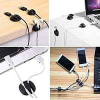 URAQT Kabelclips Kabelhalter, Vielzwecke Kabelführung Kabel Organizer Set für Schreibtisch, Netzkabel, USB Ladekabel, Ladegeräte, Audiokabel, 20 Stück, Schwarz – Ansicht 6
