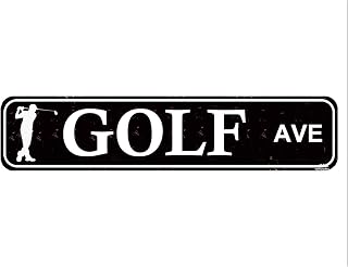 Golf AVE Street Sign Sports Themed Gifts for Golf Lovers, Decorations for Home Bathroom Man Cave Bar Club House Garage Wall Decor Black Tin Sign 16 x 4 Inch