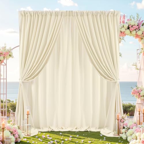 10x10FT Ivory Backdrop Curtain for Party Polyester Fabric Drapery Wedding Curtains Backdrop Decor for Baby Shower Easter Party Background by LJIE-House - Image 4