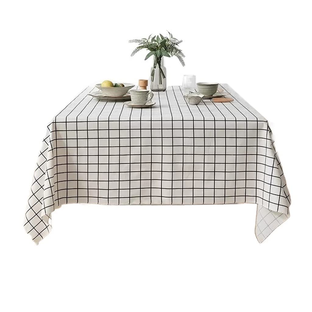 Nappe en coton et lin rectangulaire lavable blanche à carreaux 140x180