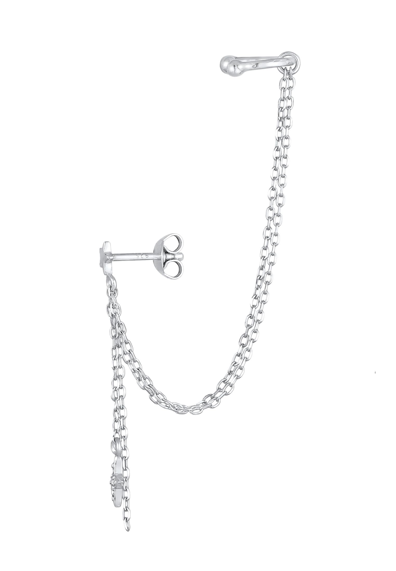 Elli Ohrringe Damen Earcuff Ohrklemme Stern Kette mit Kristall 925 Silber