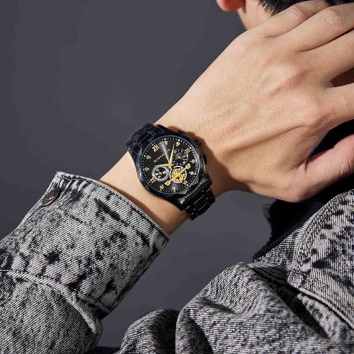 Image of Giordano Chronograph Analog Quartz Watch for Men with Round Dial, Multifunction Subdials, Sun Moon Display, Crystal Hour Markers, Roman Numerals, Stainless Steel Strap - GZ-50236