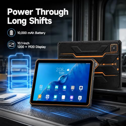 Image of Android 13 Rugged Tablet 10.1 inch 1200x1920 FHD IP68 Waterproof, 8+128GB, Unisoc T616 Octa-Core, 10000mAh Battery, Dual SIM 4G LTE, NFC, GPS,2D Barcode Scanner for Warehouse Construction Outdoor