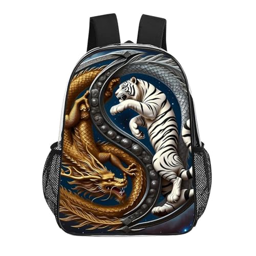 Yin Yang Gold Dragon White Tiger Art Rucksacks Transparent Anti-Theft Multipurpose Carry On Bag Large Capacity Gym Outdoor Hiking Backpack With Smooth Zippers3