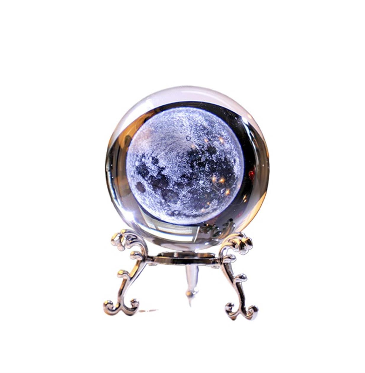 TYCMUNNU Crystal Ball Figurines 3D Laser Engraved Moon Glass Sphere Desktop Sculpture Decor for Home Office