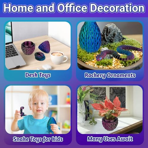 3D Printed Fidget Toy, 3D Printed Snake in Egg, 3d Printed Animals Collectable 3D Dragon Egg Snake Toys for Home and Office Decoration - Image 3