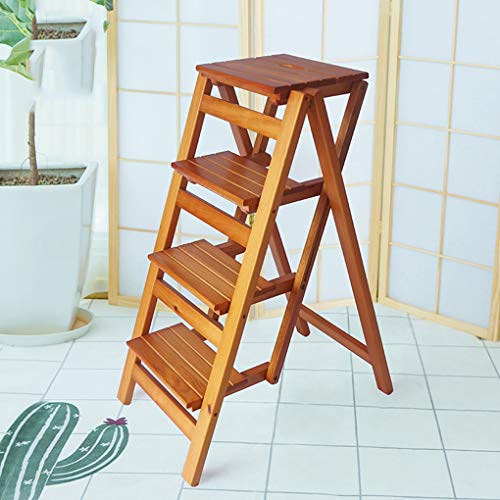 Folding Ladder Staircase Multi-Functional Folding Solid Wood Ladder Stool,Step Stool Household Muliti-Color Stool Step Ladder Foldable Stepladder,Brown,Four