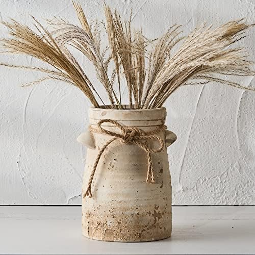Ceramic Decorative Flower Vase, 8 Inch Rustic Distressed Pottery Decorative Flower Vase for Home Decor, Ideal Shelf Decor, Bookshelf, Mantle, Entryway, Living Room, Table Decor