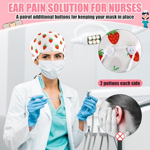Image of Unittype 4 Pcs Nurse Caps for Women Nursing Working Caps with Button and Sweatband Adjustable Elastic Scrub Hats for Dentist