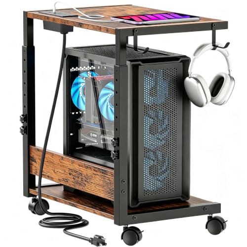 Computer Tower Stand, Height-Adjustable PC Stand with Charging Station