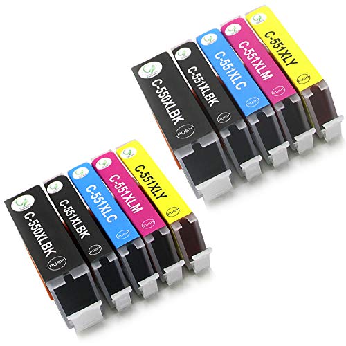 PGI-550XL CLI-551XL Cartuchos de Tinta, 10 Cartuchos Multipack de Tinta Compatible con Canon PIXMA MX925 MG5650 MG7550 MG7150 MG5550 MG5450 MG5400 MG6450 MG7100 MG7500 MX920 MX725 (2PBK,2BK,2C,2M,2Y)