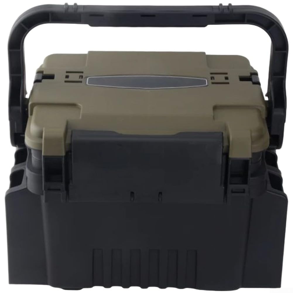 Grande scatola organizer per attrezzatura da pesca, multistrato, per ami, esche, lenza, portatile, in polietilene, con divisori mobili, tracolla e pesce vivo (grande, marrone, nero)