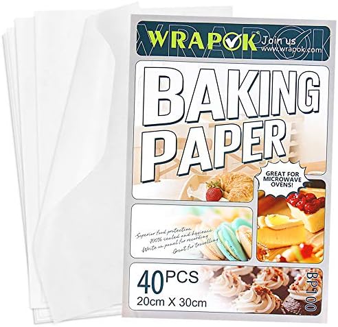 WRAPOK Baking Parchment Paper Greaseproof Cooking Sheets White Non-Stick Pre-Cut Liners for Kitchen Home, 8 x 12 Inch (40 Count)