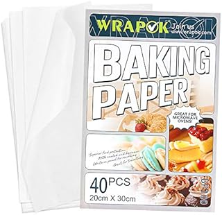 WRAPOK Baking Parchment Paper Greaseproof Cooking Sheets White Non-Stick Pre-Cut Liners for Kitchen Home, 8 x 12 Inch (40 Count)