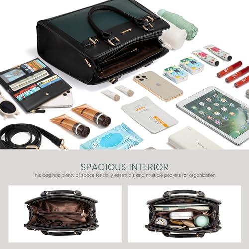 Image of LOVEVOOK Purses and Handbags for Women, Tote Shoulder Bag Satchel Black Purse and PU Leather Top Handle for ladies