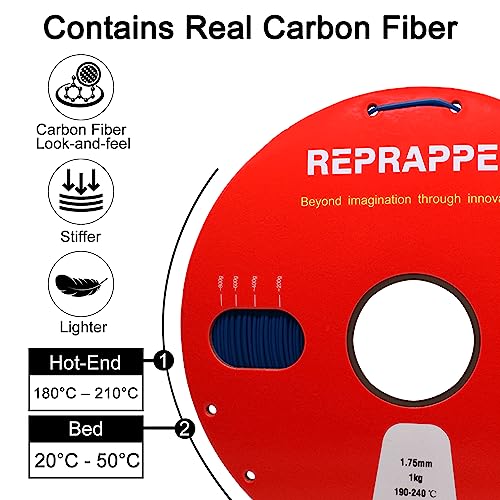 Image of Reprapper Blue Carbon Fiber Filament, Toughness PLA Filament 1.75mm (± 0.03mm), Carbon Fiber Blue PLA 1KG Cardboard Spool (2.2lb) for 3D Printer Filment f75mm 2.2lb (1kg)