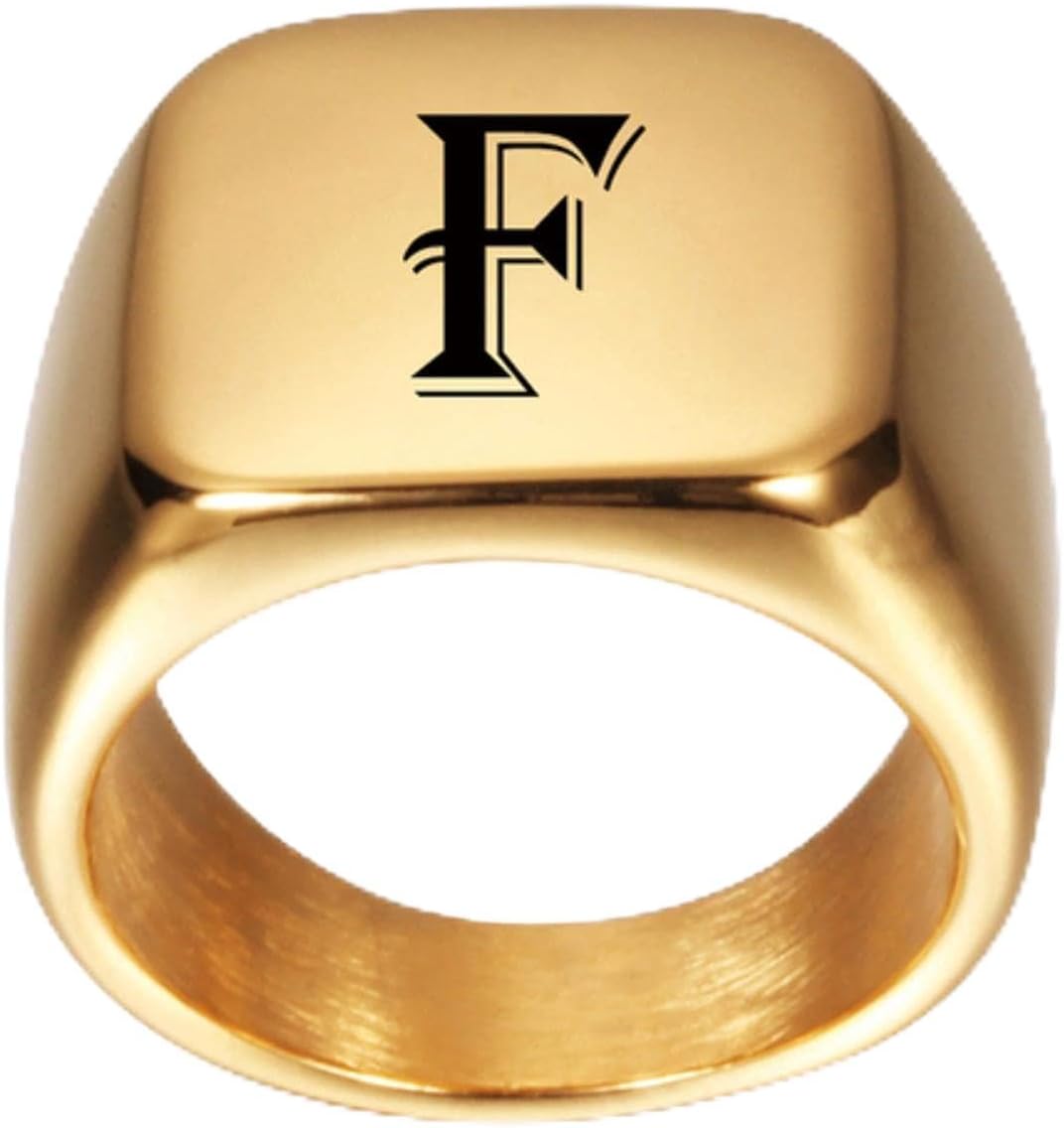 Personalised Initial Engrave A-Z Alphabet Rings Stainless Steel Signet Ring-7,F