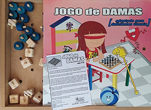 Jogo de Tabuleiro Braille Dama, Carlu, Em Madeira