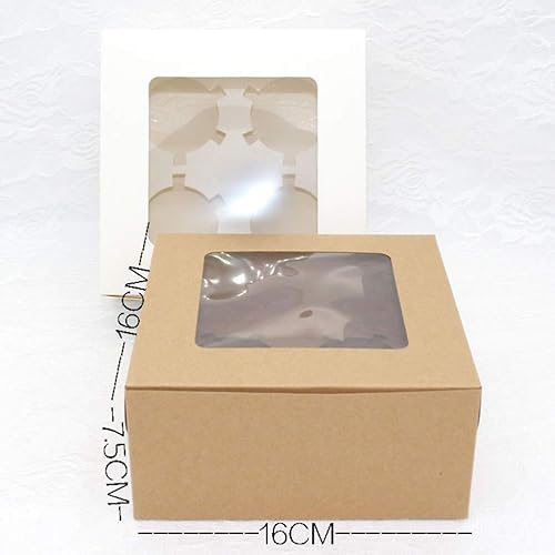 Miniatura 6 de DOITOOL 25 cajas para magdalenas con cuatro compartimentos contenedores portador de papel kraft para magdalenas para galletas, magdalenas, pasteles,