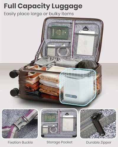 Image of Joyway Luggage Set 5 Piece Top Opening Suitcase Set with Spinner Wheel and TSA Lock, PC Hard Shell Carry on Luggage with Front Pocket, Suitcase with Backpack and Foldable Storage Bag (Coffee)