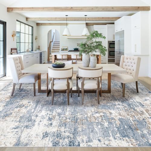 Image of XLUEZ 8x10 Area Rugs for Living Room, Washable Modern Abstract Large Area Rug Neutral Soft Non Slip Kids Rug Stain Resistant Indoor Carpet for Bedroom Nursery Dining Children's Room(Blue, 8'x10')