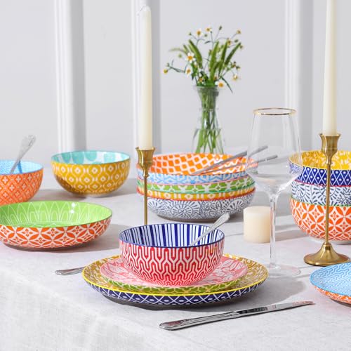 Image of Selamica Ceramic Plates and Bowls Sets,32 Pieces Dinnerware Sets for 8,Scratch Resistant Dish Set for family gathering,Dishwasher & Microwave Safe, Assorted Colors