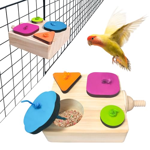 Image of Wooden Parakeet Toys,Bird Foraging Toys,Bird Training Interactive Toys,Parrot Intelligence Toy,Bird Perches Stand,Bird Cage Accessories for Parrots for Medium /Small Size, Parrot.