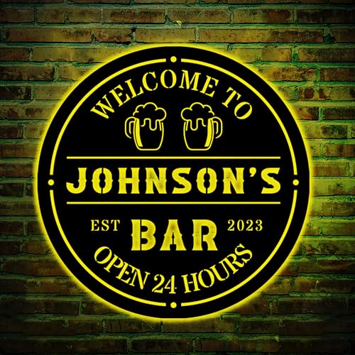 Personalized Bar LED Metal Art Sign Bar Metal Sign Custom Bar Sign Beer Bar Metal Wall Art Beer Mug Cheers Name Sign Bar Pub Decoration