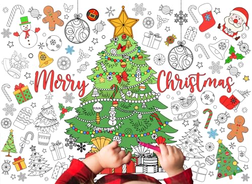 Poster géant à colorier Merry Christmas et arbre de Noël décoratif 80x119cm