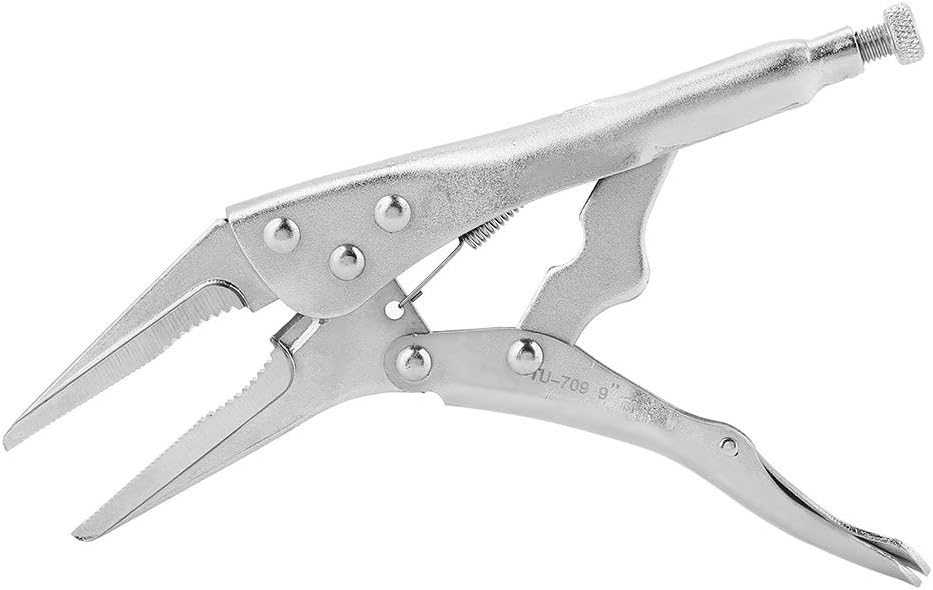 Respicefinem Long Nose Locking Pliers 9 Inch Needle Straight Long Nose Straight Jaw Lock Pliers Adjustable Jaw Clamping Wrench Welding Tool for Screw Nut Removal Pipe Rotation