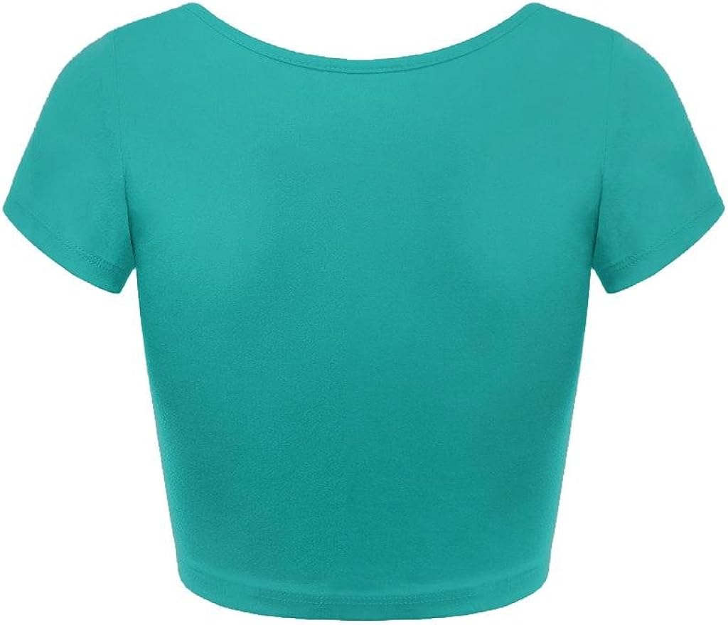 Simlu Womens Basic Short Cap Sleeve Round Crew Neck Short Crop Top Shirt