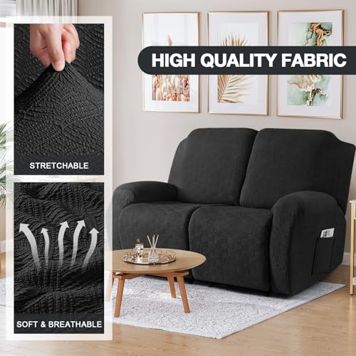 Image of Timeles Extra Wide Recliner Loveseat Covers Oversized Reclining Couch Covers Sofa Slipcovers Stretch Soft Washable (Two-Seater Oversized, Black)