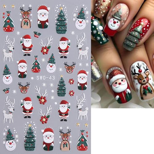Christmas Nail Stickers Decals 5D Embossed Nail Art Stickers Christmas Flower Snowflake Nail Stickers Floral Snow Nail Design Stickers Cute Nail Decal Christmas DIY Nail Art Decoration for Women 3Pcs - Image 3