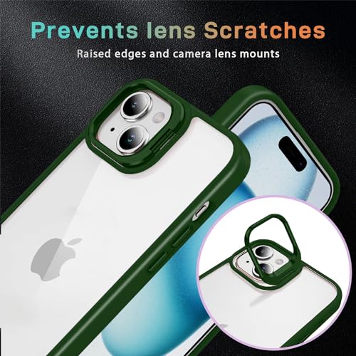 Image of Vaku Luxos Thermoplastic Polyurethane Lens Flip Back Cover For iPhone 15 Plus Stand Holder Back Case With Lens Guard Scratch Resistant Slim Thin Military-Grade Protection-Green