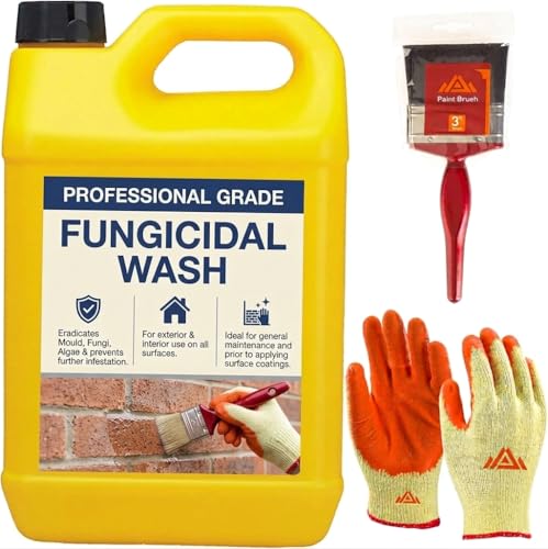 Fungicidal Wash 5-Litre With Perfectonish Gloves & Brush- Powerful Mould,Fungi, Algae and Black Spot Remover on All Mineral Surfaces Ideal for Exterior and Interior Use (1)