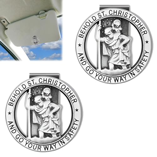 2 Stück Autoplakette christopherus Christopher Medaille für Auto Auto Saint Christopher Visierclip Christopherus Auto Heiliger Christophorus Auto Heiliger christophorus für Autofahrer & Reisende