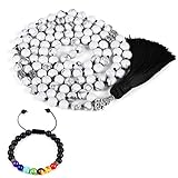 Cat Eye Jewels 8mm 108 Mala Prayer Long Beaded Necklace 7 Chakra Lava Rock Tassel Pendant Beads Bracelet Necklace for Women Men