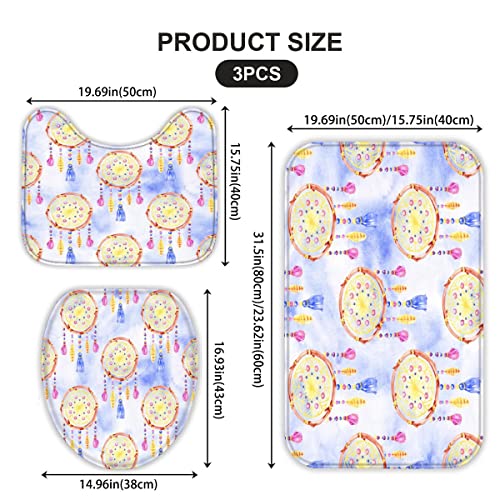 Badezimmerteppich-Set 3Teilig Traumfänger rutschfest Waschbar Badematte Badezimmer Weich Mikrofasern WC-Deckelbezug… – Bild 3